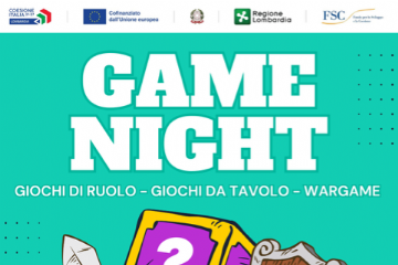 Game Night giochi di ruolo - giochi da tavolo- wargame disegno di una spada un dado e uno scudo 19 settembre 2025 dalle 21 spazio Mast _via San Martino 22- Rho Bar aperto fino a mezzanotte
