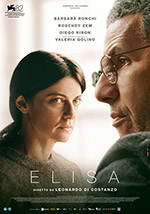 Locandina film Elisa in primo piano uomo con occhiali e donna che non si guardano