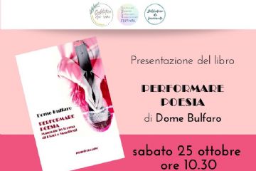 Presentazione del libro Performare poesia di Dome Bulfaro. Sabato 25 ottobre ore 10.30 In un angolo copertina del libro. Due mani congiunte