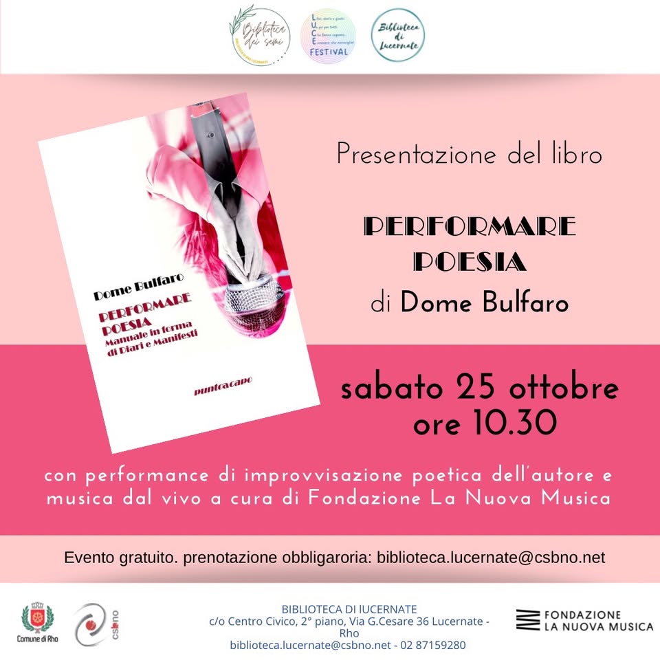 Presentazione del libro Performare poesia di Dome Bulfaro. Sabato 25 ottobre ore 10.30 In un angolo copertina del libro. Due mani congiunte