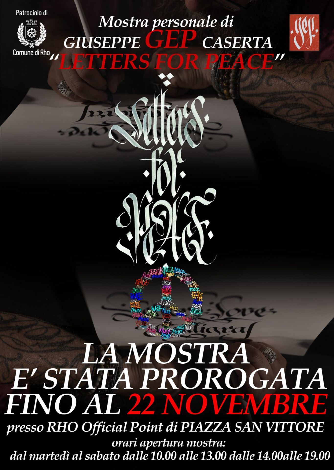 Letters for peace locandina  scritta La mostra fotografica è stata prorogata fino al 22 novembre