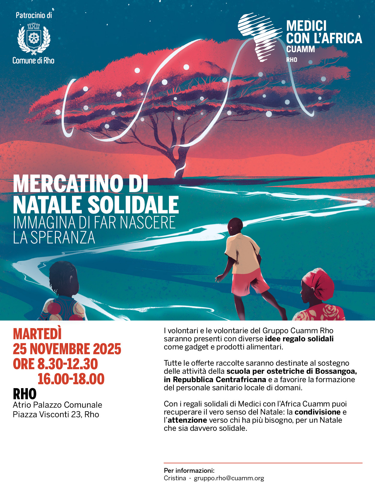 Mercatino di Natale solidale un paesaggio africano con una donna e due ragazzini