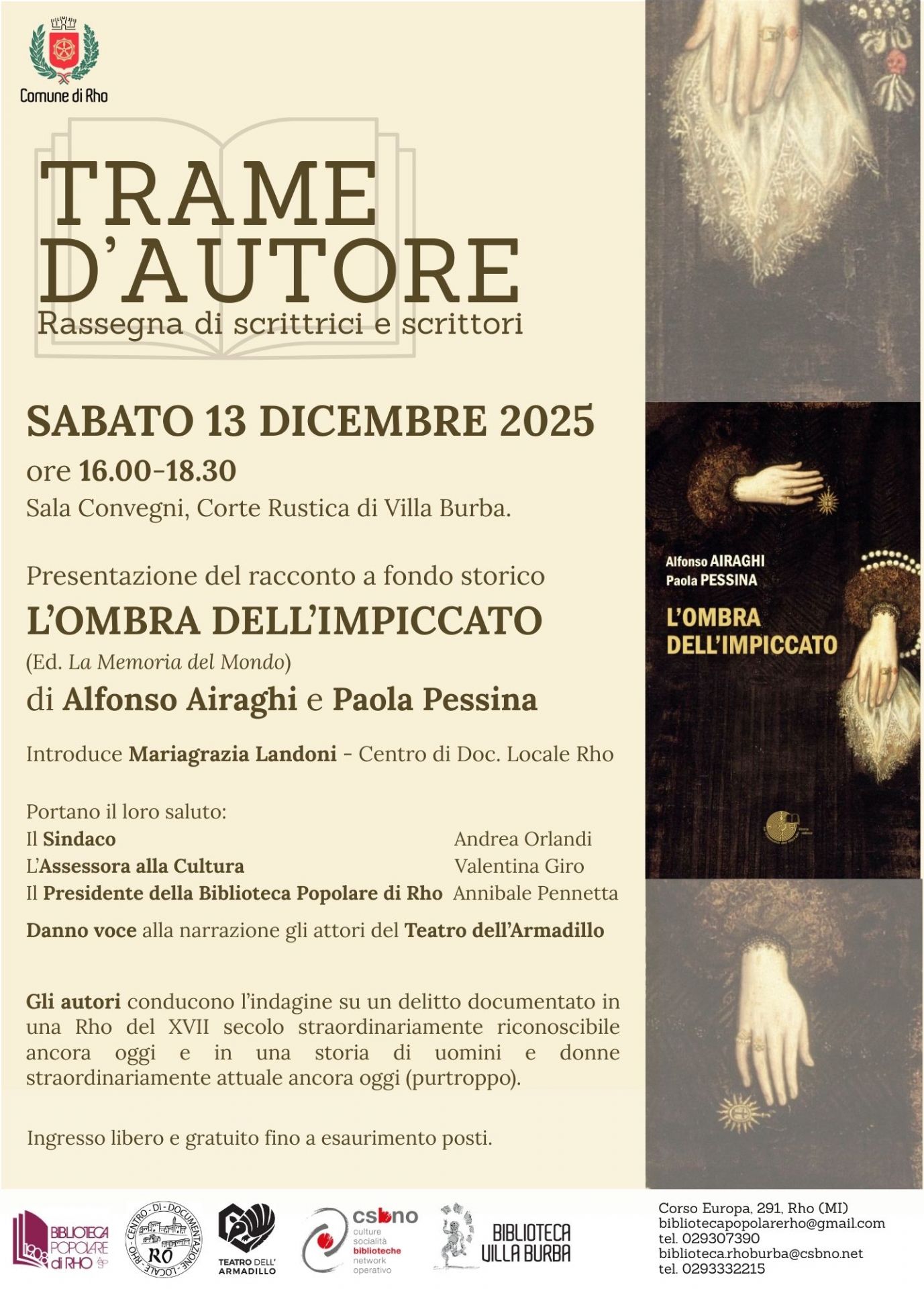 trame d'autore locandina con particolare di mani tratte dalla copertina del libro 