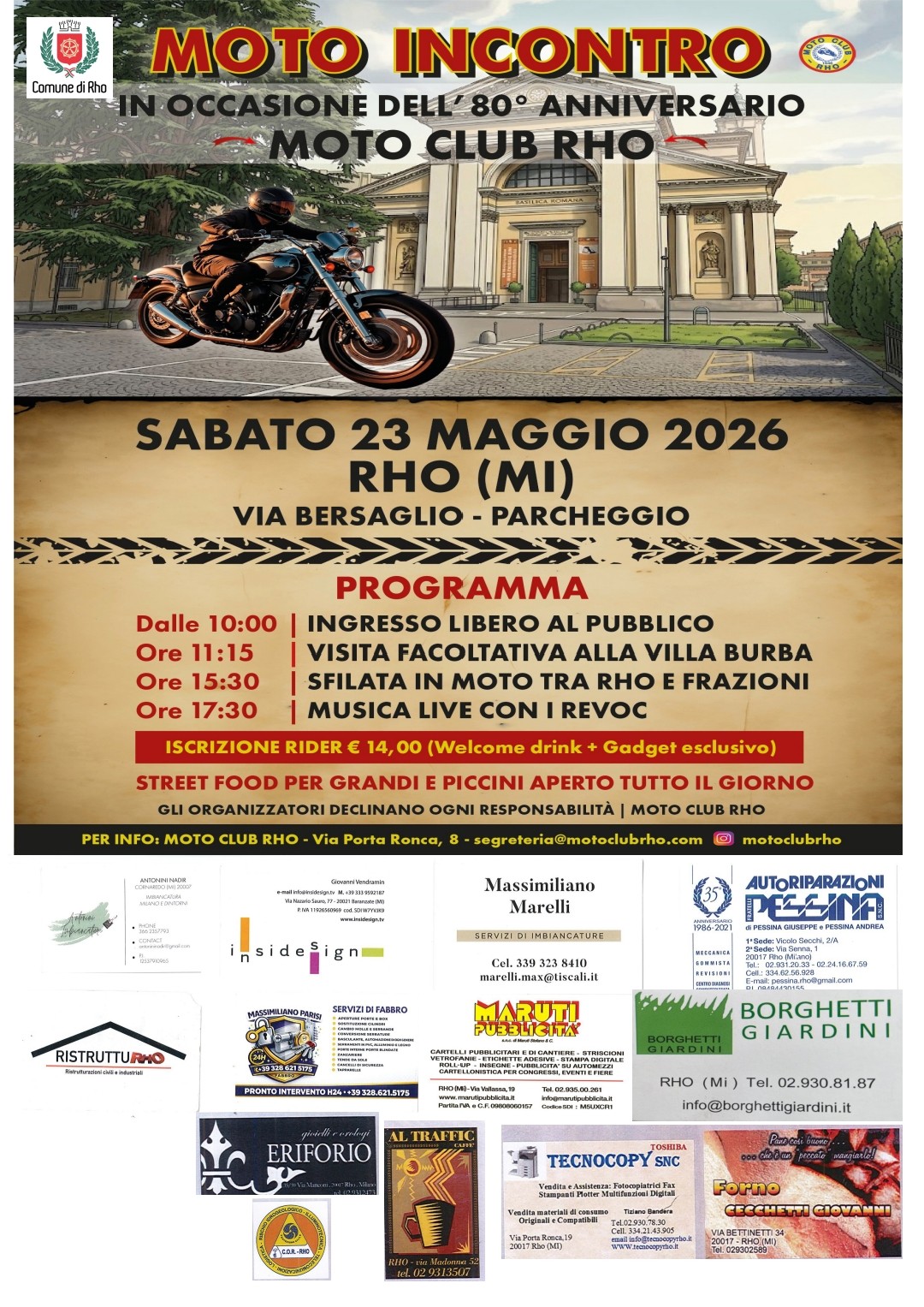 locandina evento Moto Incontro immagine con una moto davanti al santuario