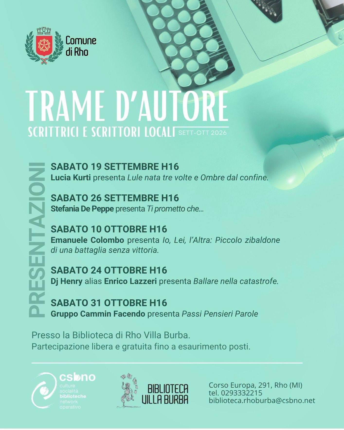 locandina con elenco data orario autori e titoli e sullo sfondo una macchina da scrivere e una lampadina