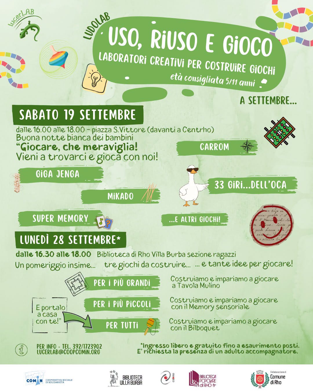 locandina con ochette disegnate trottola c Programma sabato 19 e lunedì 28 settembre