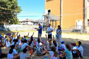 Andrea Orlandi, Paolo Bianchi e Maria Rita Vergani al centro estivo comunale organizzato a Terrazzano