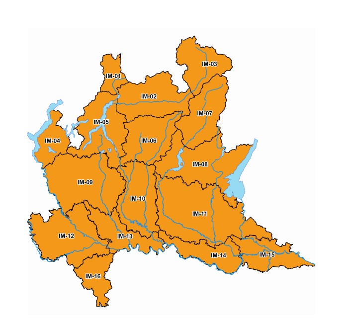 cartina arancione di tutti i settori della Lombardia