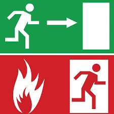 icone sulla sicurezza immagine verde uscita di sicurezza immagine rossa con fiamma e omino in fuga rosso pericolo di incendio