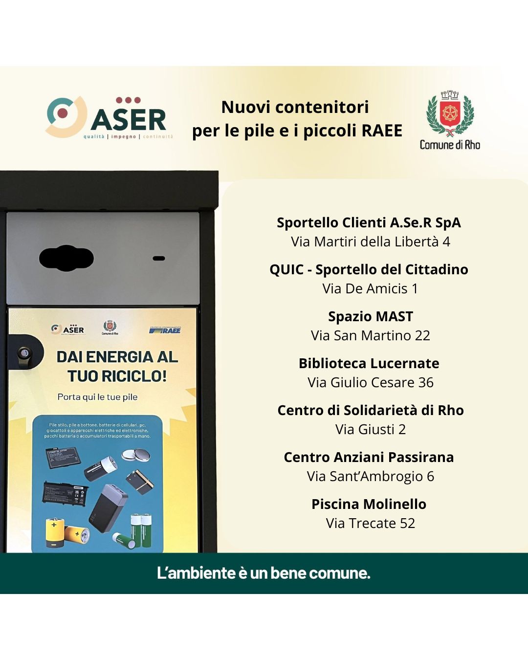 Locandina Aser Nuovi contenitori per le piccoli RAEE