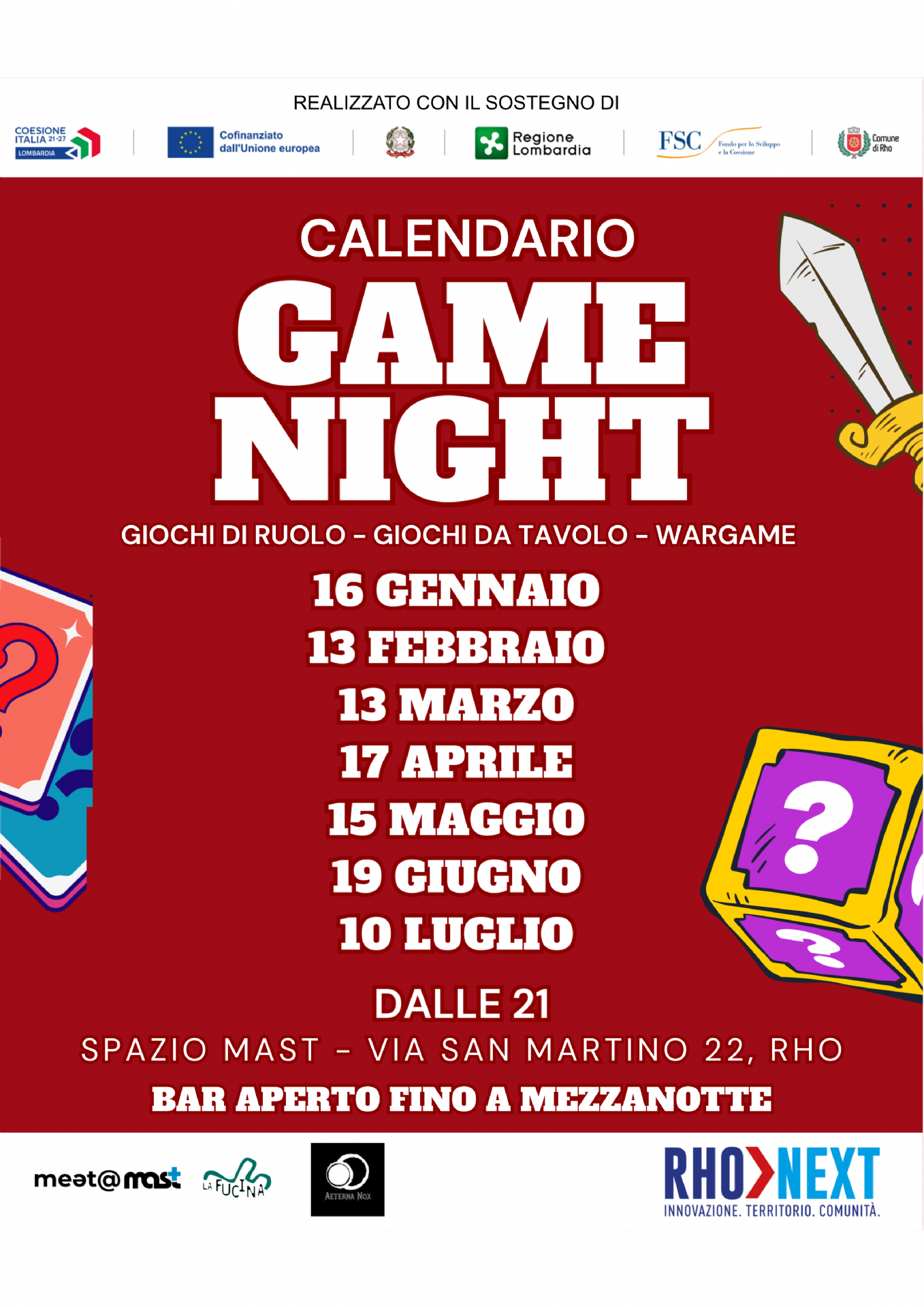 locandina calendario GAME NIGHT