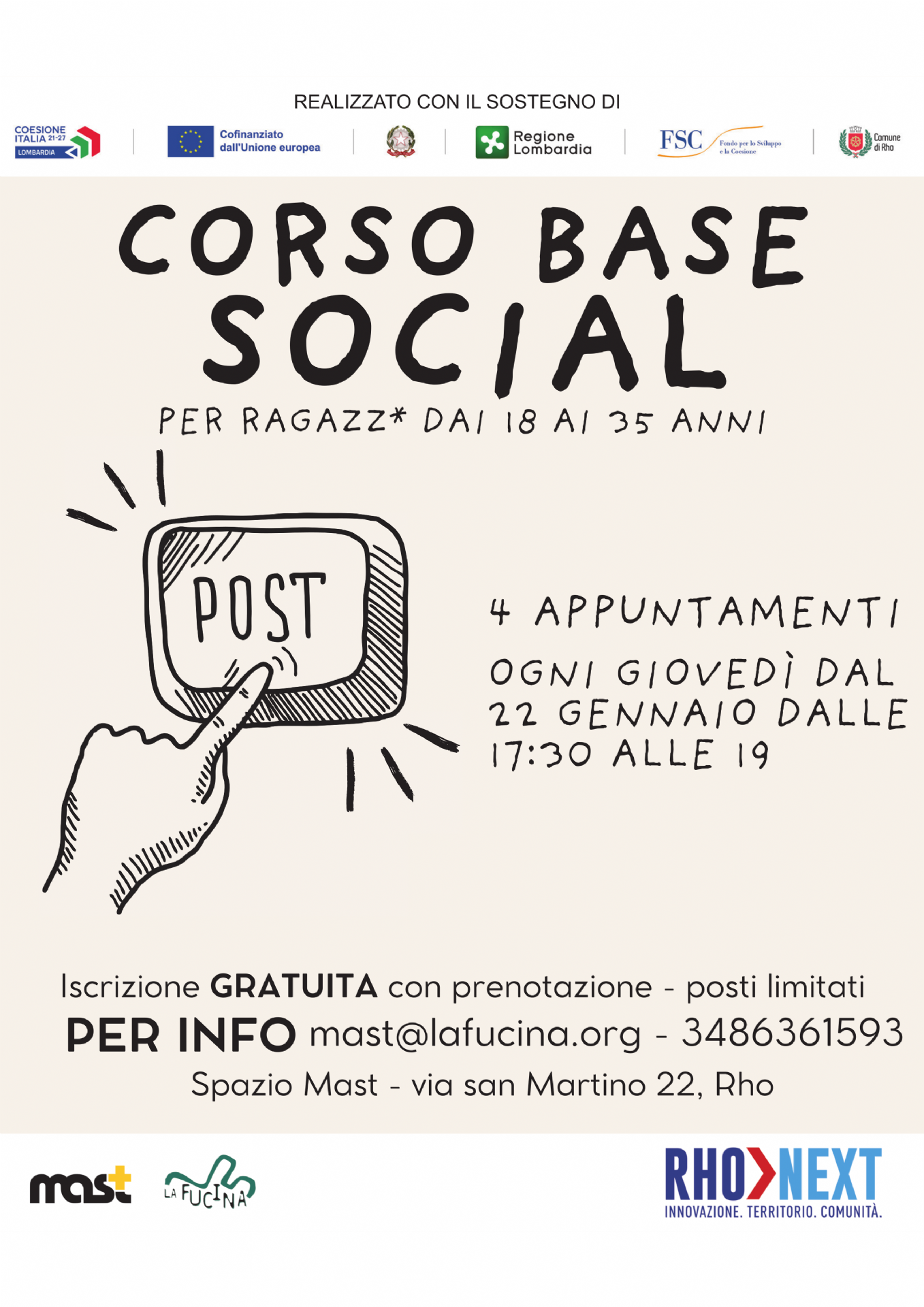 locandina corso base social per ragazzi dai 18 ai 35 anni