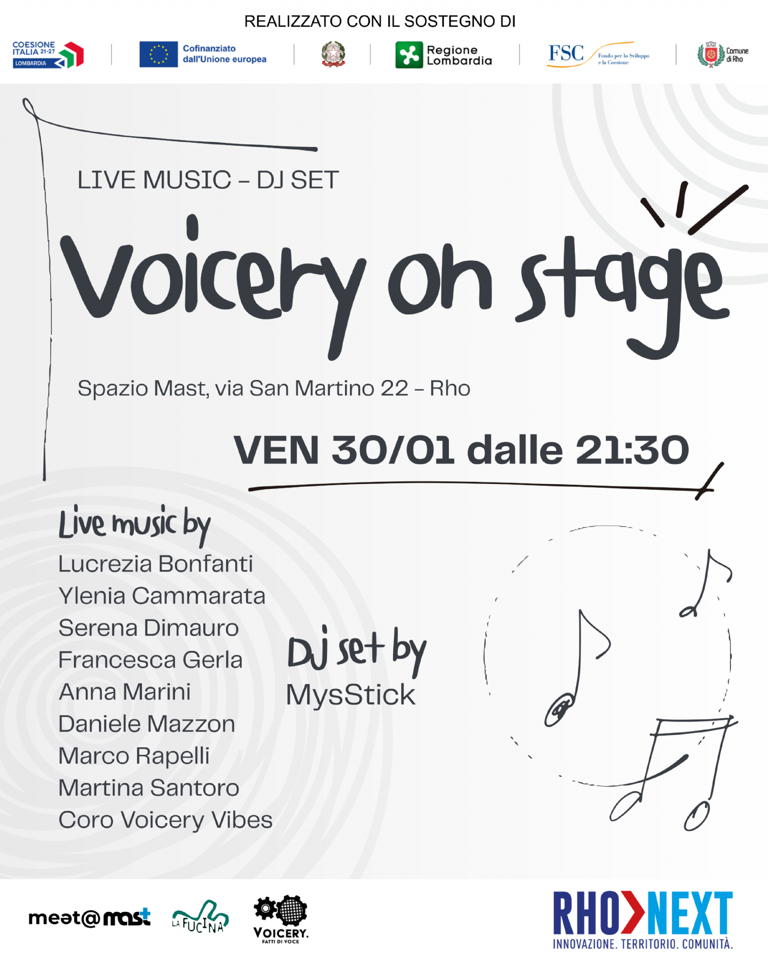 locandina Voicery on stage con elenco dei musicisti