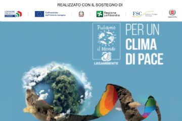 locandina per un clima di pace sfera terra con alberi e nuvole