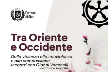 locandina con fiore ruota e logo Tra occidente e oriente