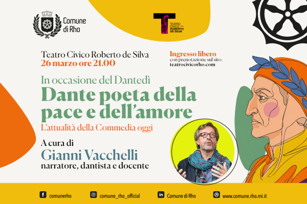 locandina con foto di Gianni Vacchelli e profilo disegnato di Dante