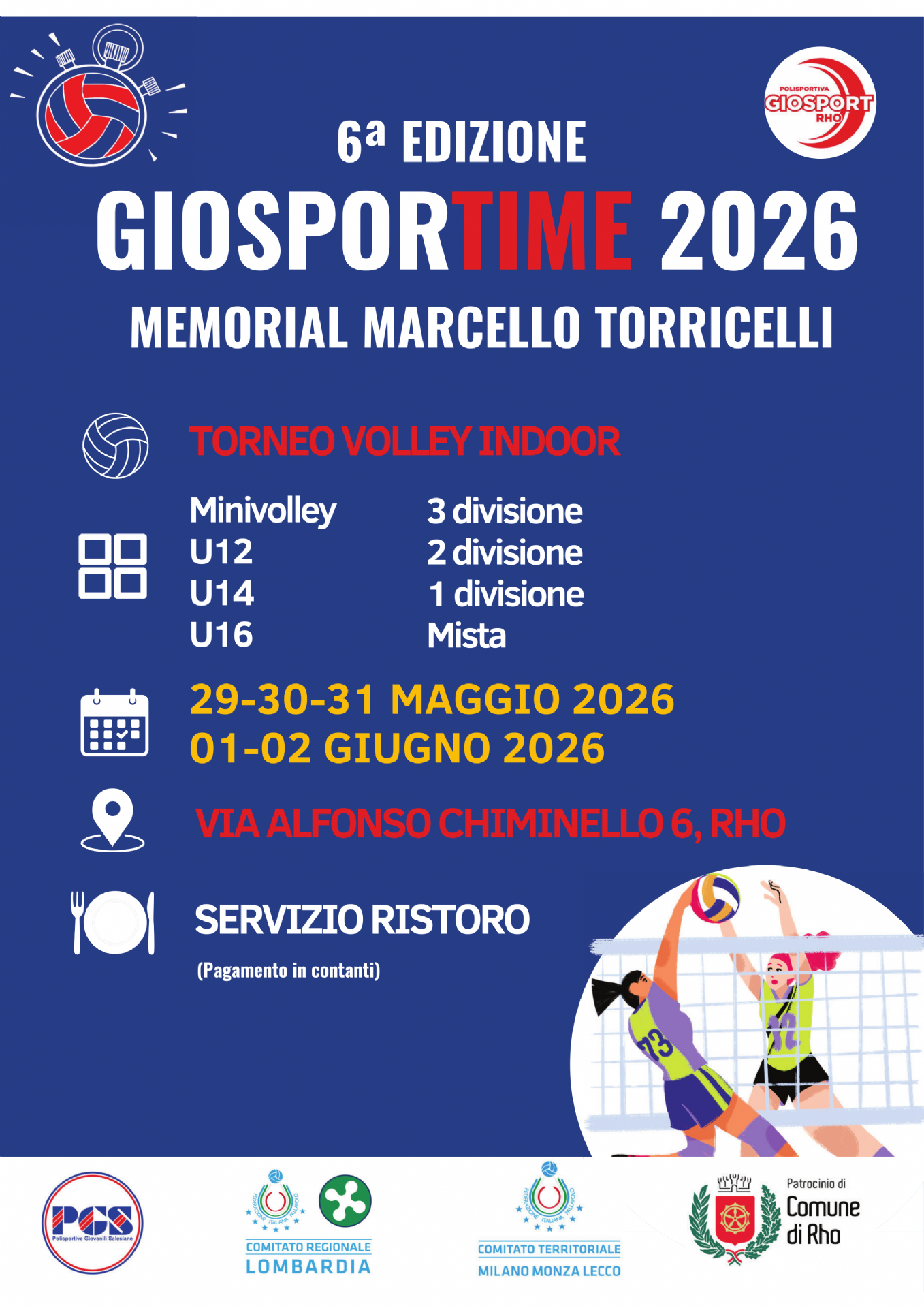 locandina con programma  è due giocatrici disegnate