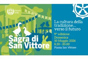 Locandina  Sagra di San Vittore disegno di due oche e un trattore  La cultura della tradizione verso il futuro 
9^ edizione domenica 10 maggio 2026 - 8.30/20.00 piazza San Vittore