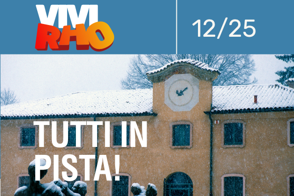 Vivi Rho 12/25 tutti in pista! particolare di villa Burba e fontana ricoperte dalla neve