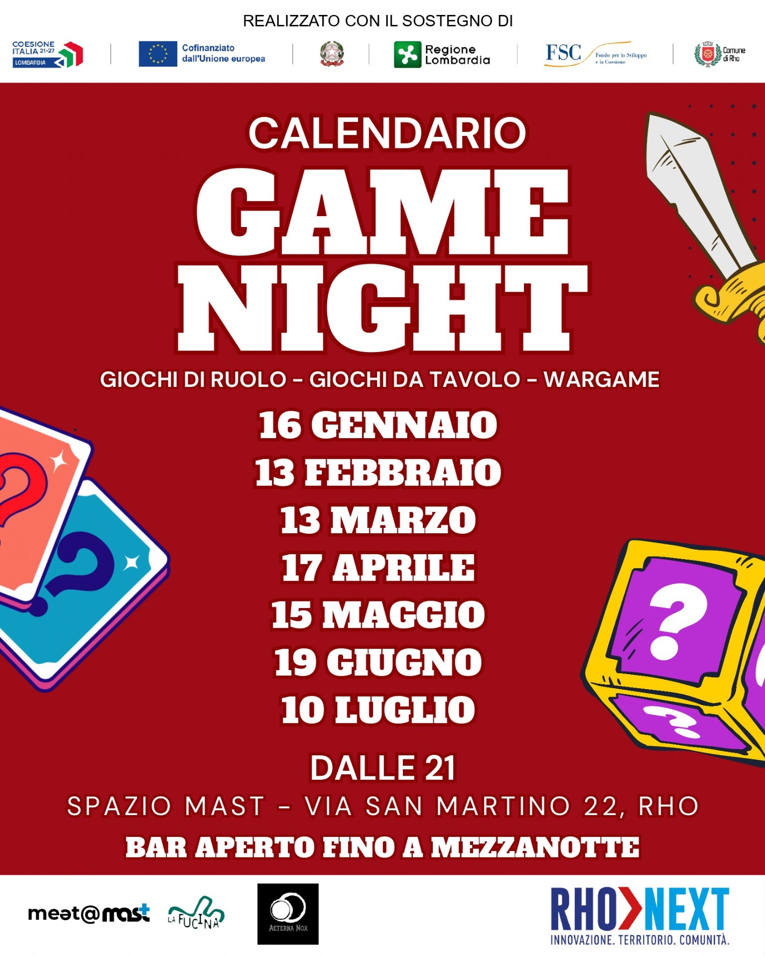 locandina calendario game night con elenco date 