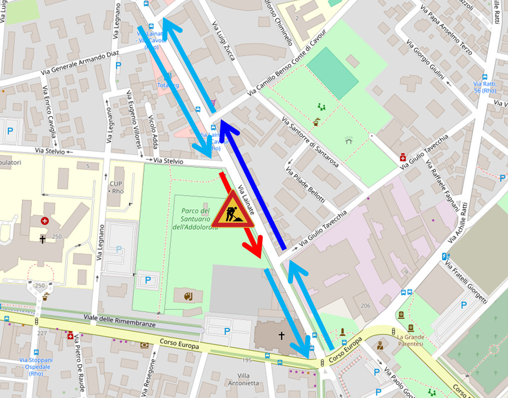 la cartina della prima fase del cantiere CAP lungo via Lainate