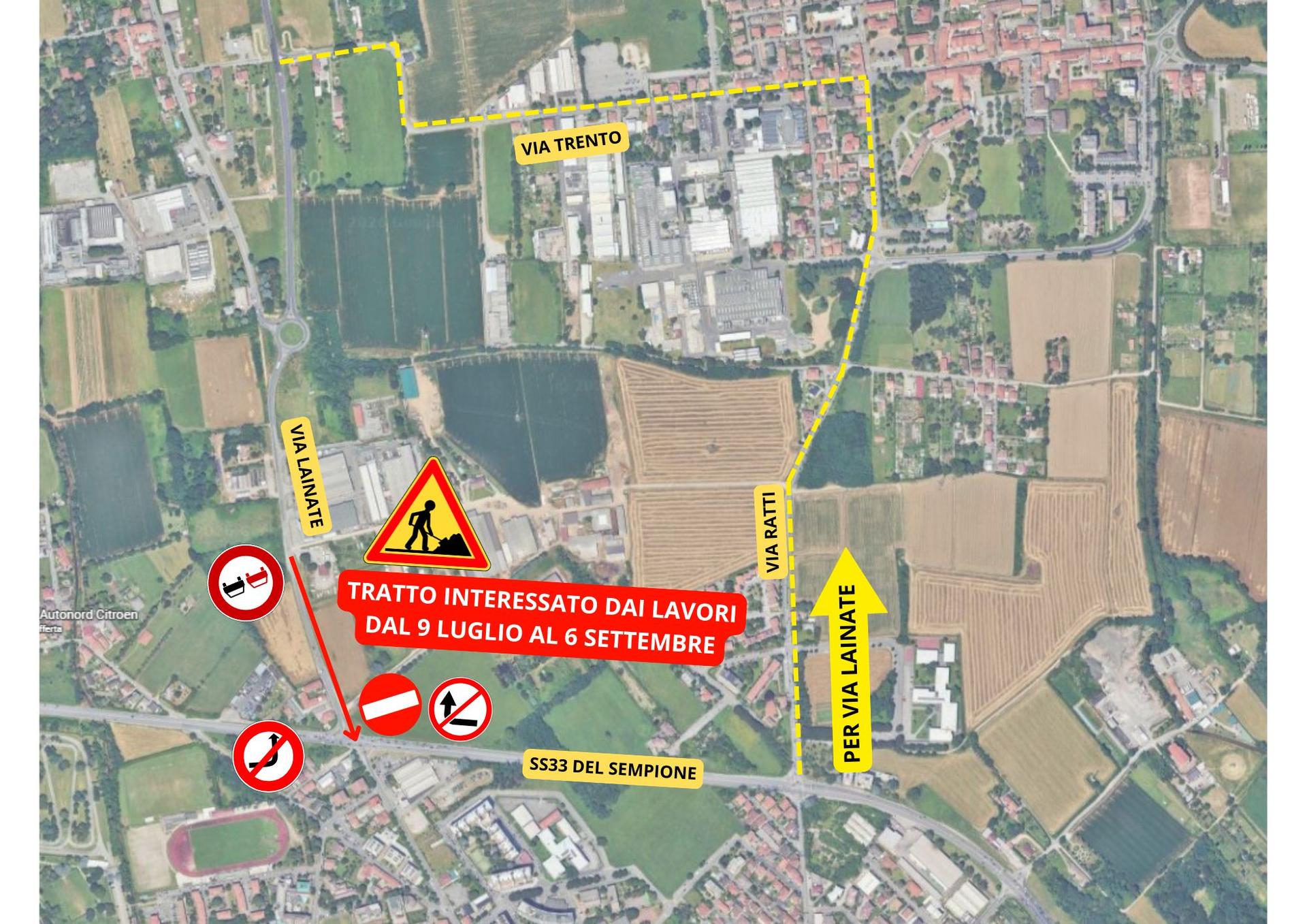 cartina lavori pubblici in via Lainate
