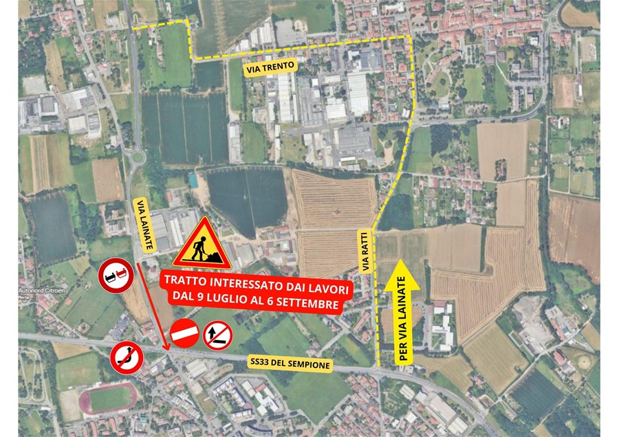 cartina lavori pubblici in via Lainate