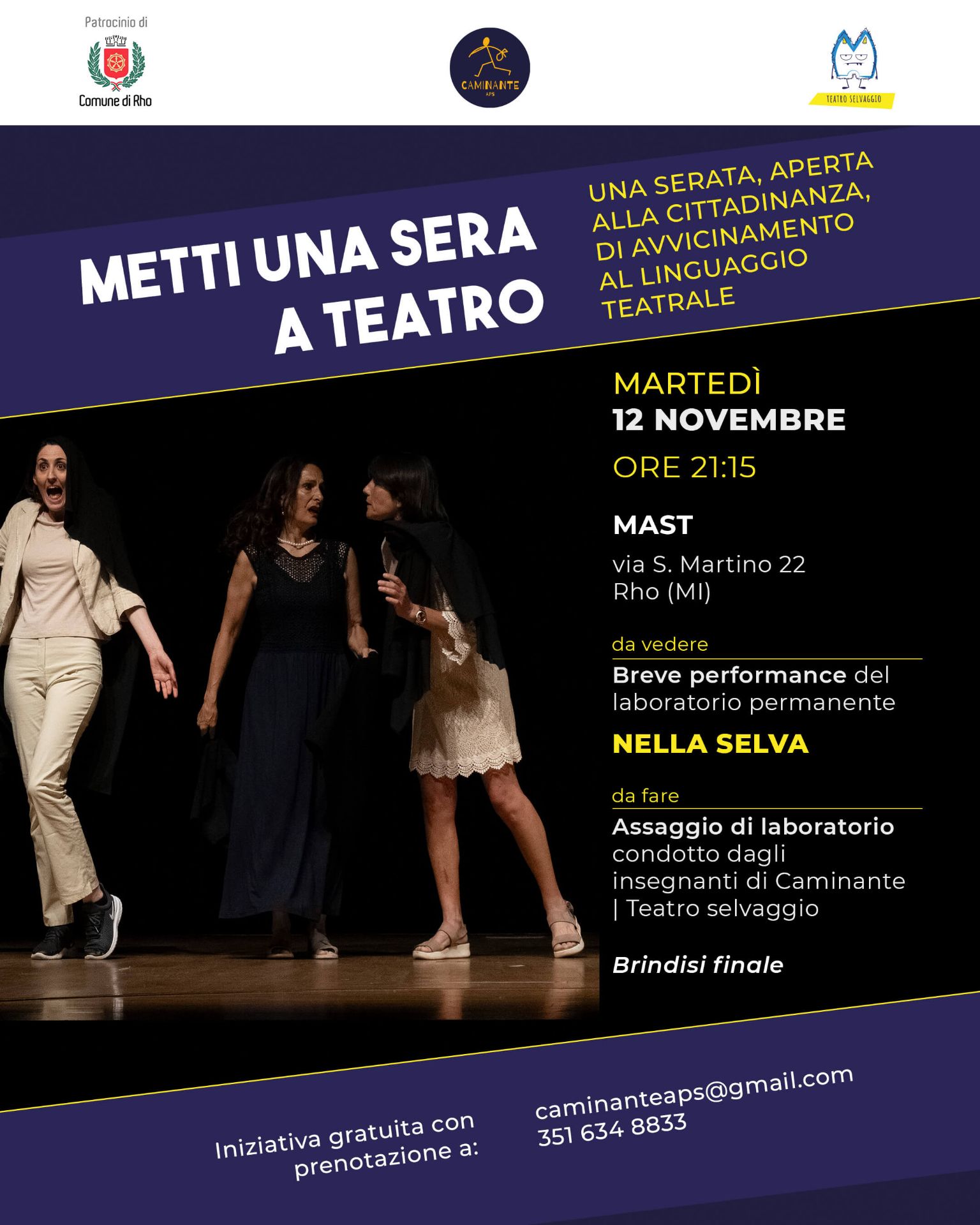 Metti una sera a teatro. Una serata, aperta alla cittadinanza, di avvicinamento al linguaggio teatrale. Martedì 12 novembre alle ore 21:15. Breve performance e laboratorio teatrale.
