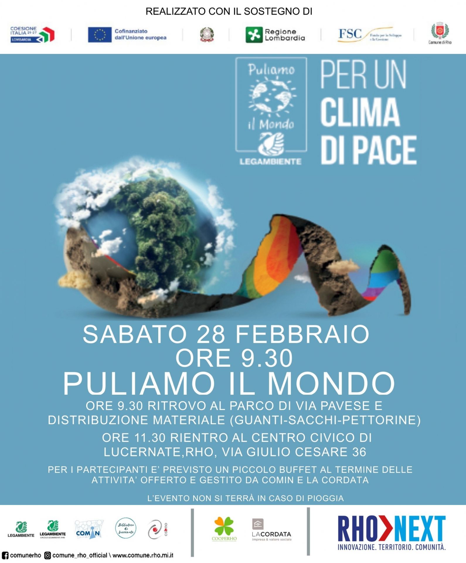 locandina per un clima di pace sfera terra con alberi e nuvole 