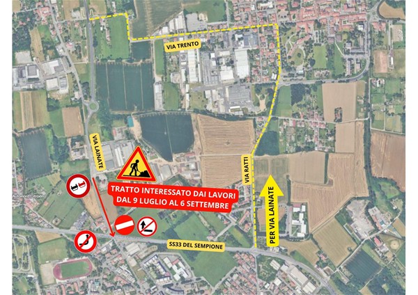cartina lavori pubblici in via Lainate