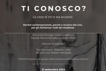 locandina dell'evento Ti conosco? loghi Arci Adua comune di Rho e Alzheimer Café