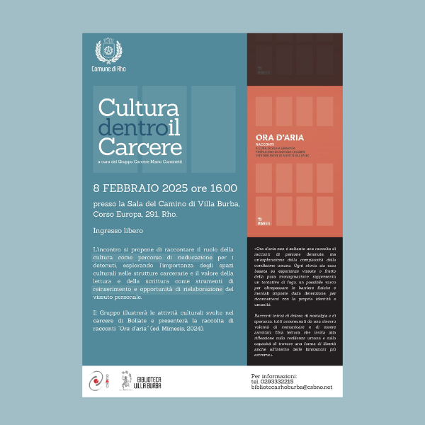 Cultura dentro il carcere. Presentazione dei racconti "Ora d'aria" .8 febbraio ore 16.00 Presso La Sala del Camino  di villa Burba(ingresso libero)