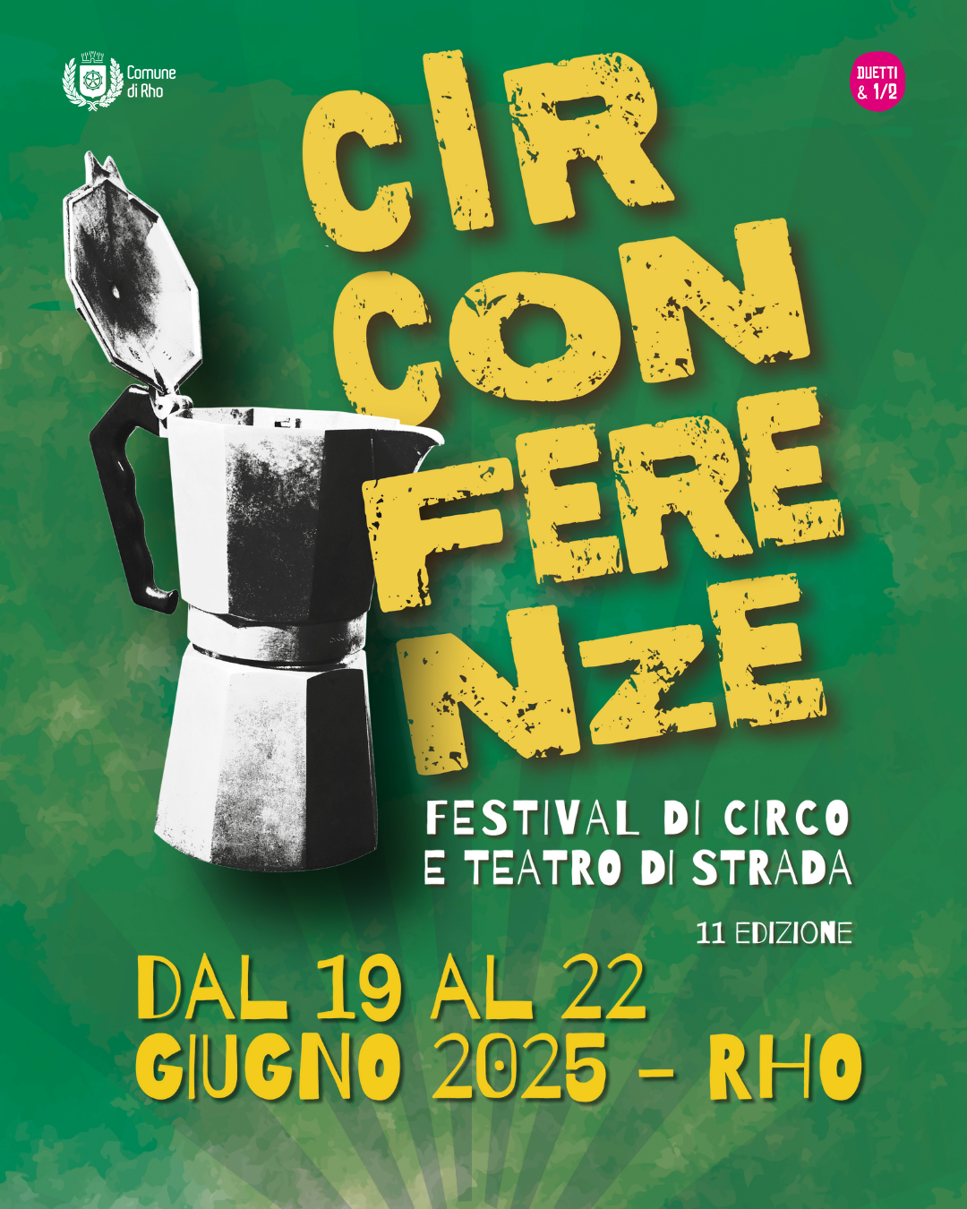 locandina Circonferenze festival di circo e teatro di strada 11 edizione dal 19 al 22 giugno 2025 immagine Caffettiera