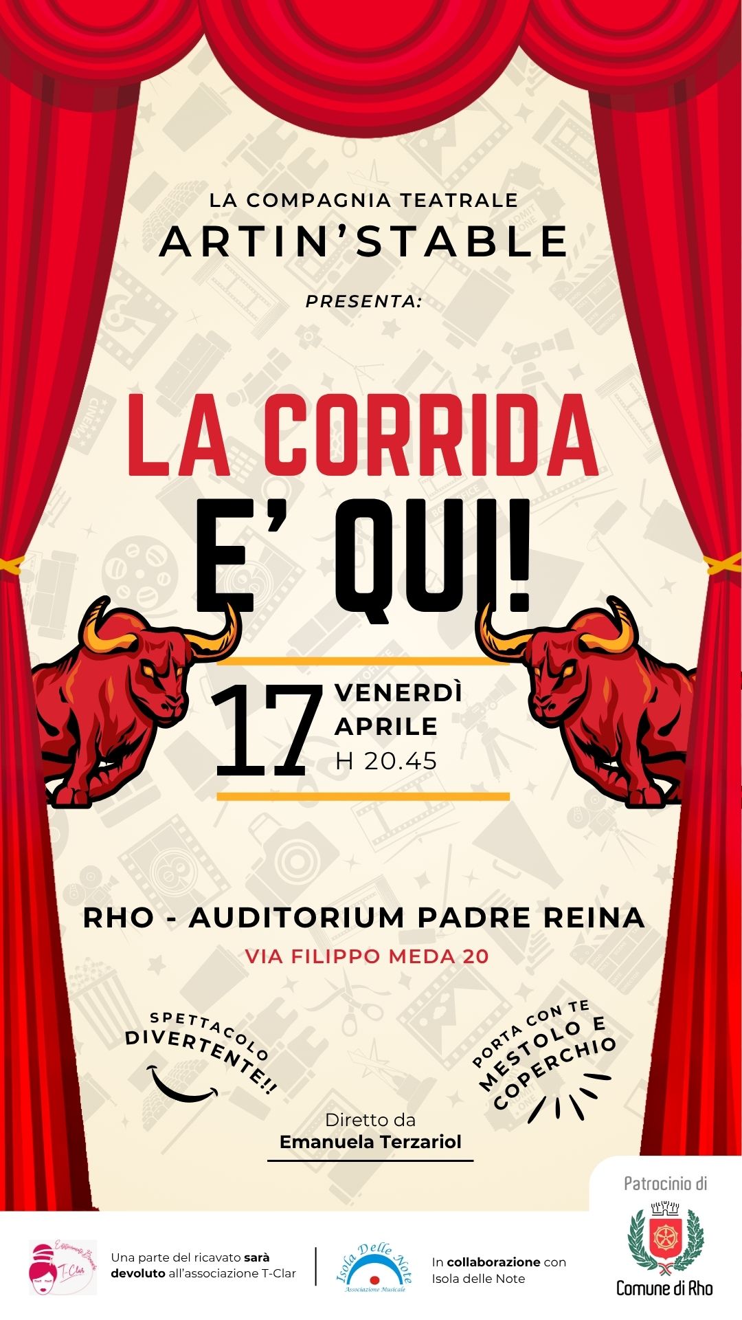 locandina spettacolo con teatro e due tori