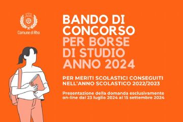 grafica  Logo Comune di Rho - Bando di Concorso per borse di studio anno 2024 -  ragazza con zaino e libro
