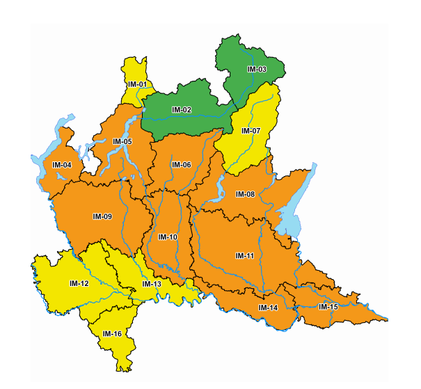 Mappa delle allerte meteo in Lombardia della Protezione Civile. Allerta arancione del 23 settembre rischio idrogeologico.