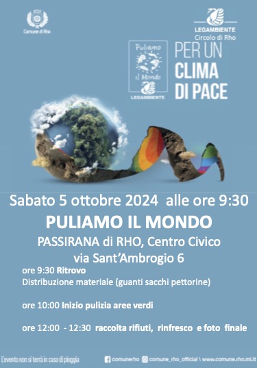 Locandina Sabato 5 ottobre 2024 dalle ore 9.30 puliamo il mondo