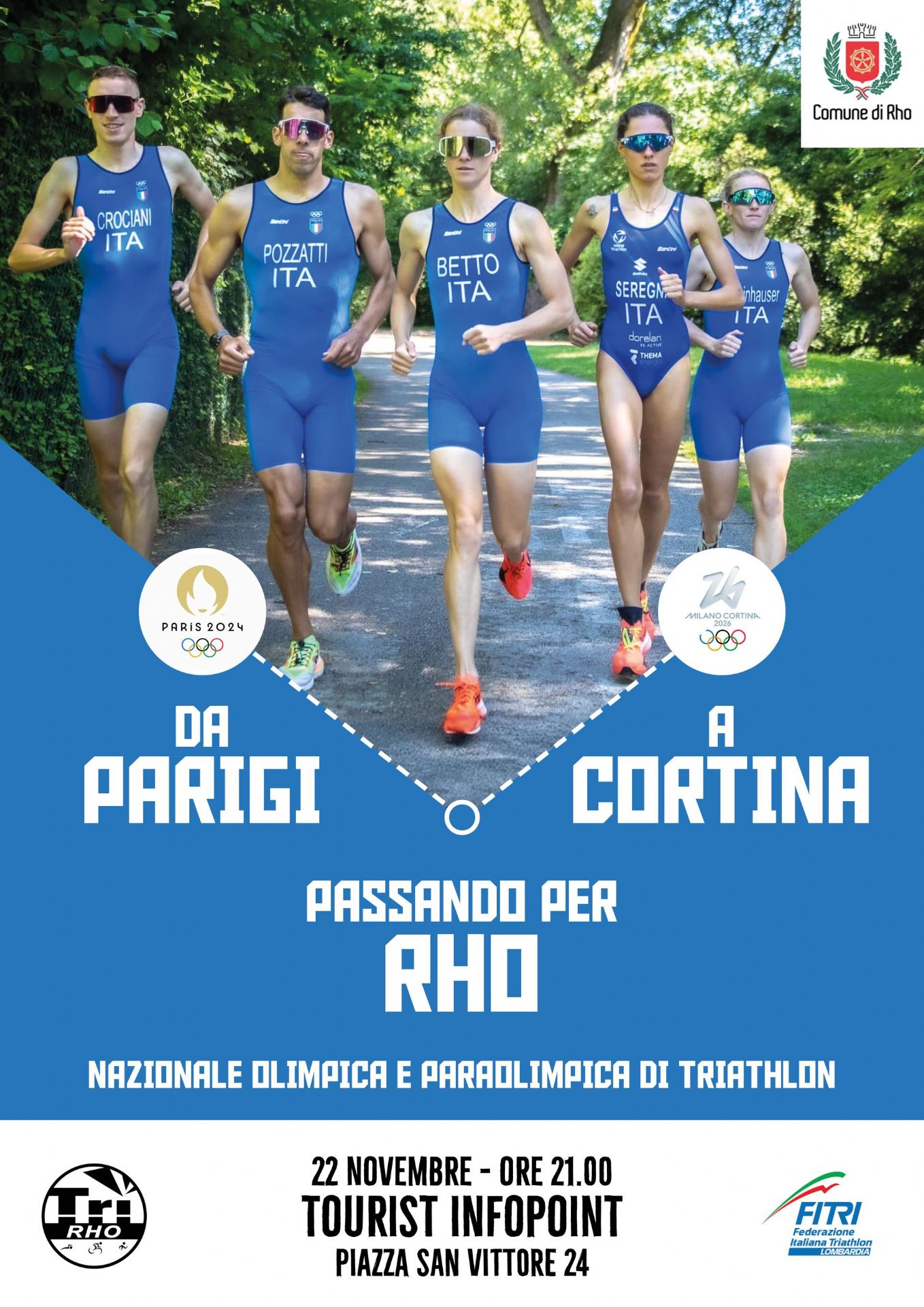 locandina: da Parigi a Cortina passando per Rho Nazionale Olimpica e paraolimpica di Triathlon
