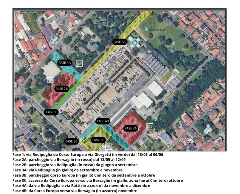 La cartina con le diverse fasi di cantiere a partire dal 13 maggio