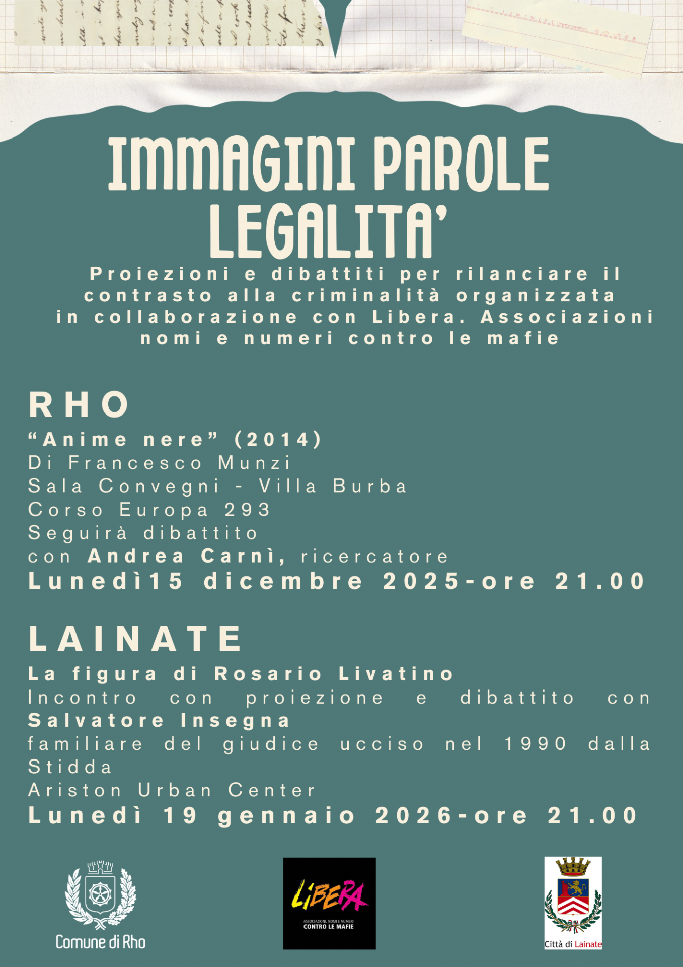 locandina con programma delle serate a Rho e Lainate