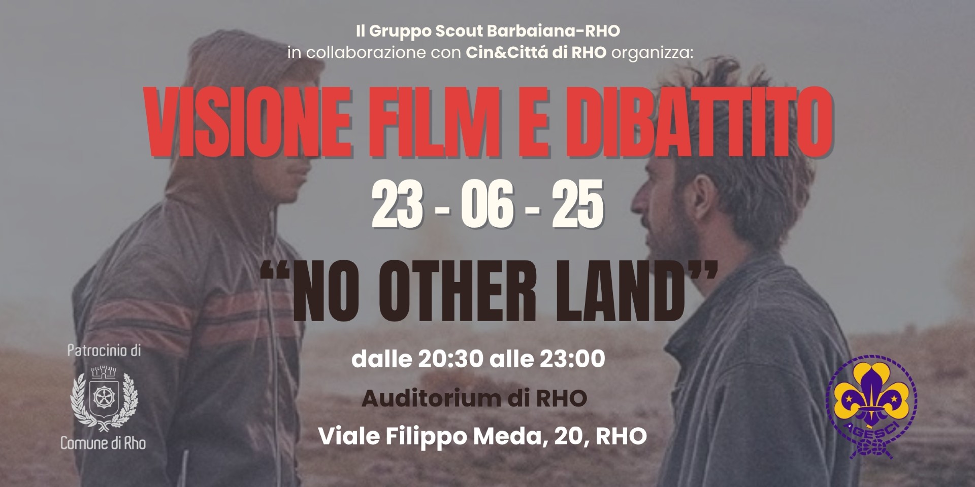 visione film e dibattito 23.06.25 No other land dalle 20.30 alle 23 auditorium di Rho Via Filippo Meda 20 
