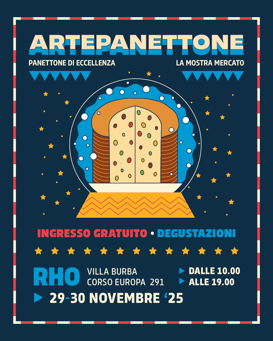 Locandina Artepanettone con il disegno colorato di un panettone