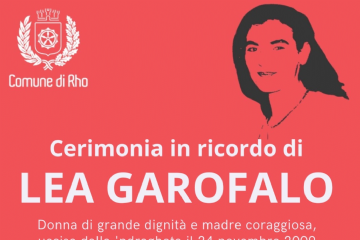 immagine in bianco e nero di Lea Garofalo. Testo del programma