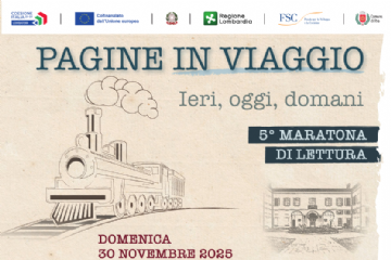 locandina con una locomotiva a vapore disegnata a matita e la villa burba più piccola vicina disegnata sempre a matita testo e due sagome di biglietti con all' interno tipo di evento e  orario