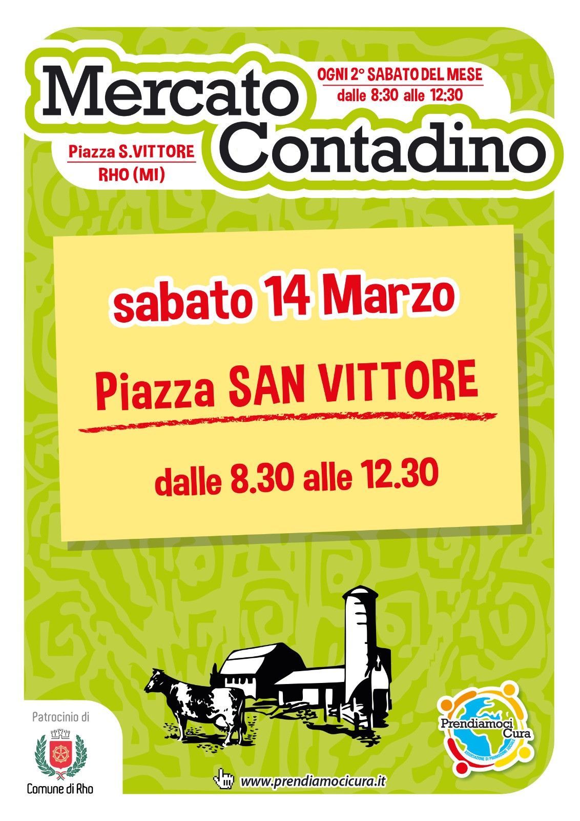 locandina con disegno di fattoria e mucca