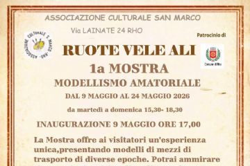 locandina con nave con vele aeroplano e treno