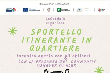 Locandina evento del 17 giugno dalle ore 15.00 in via Pavese n.5-7 a Rho, per incontrate il team de La Cordata e il Community Manager di Aler. 