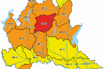 Cartina della Lombardia che indica i colori dell'allerta meteo. Oggi 07 ottobre 2024 l'allerta prevista nell'area del Comune di Rho è arancione.