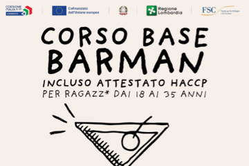 locandina disegnata con un picchiere e scritte corso base barman