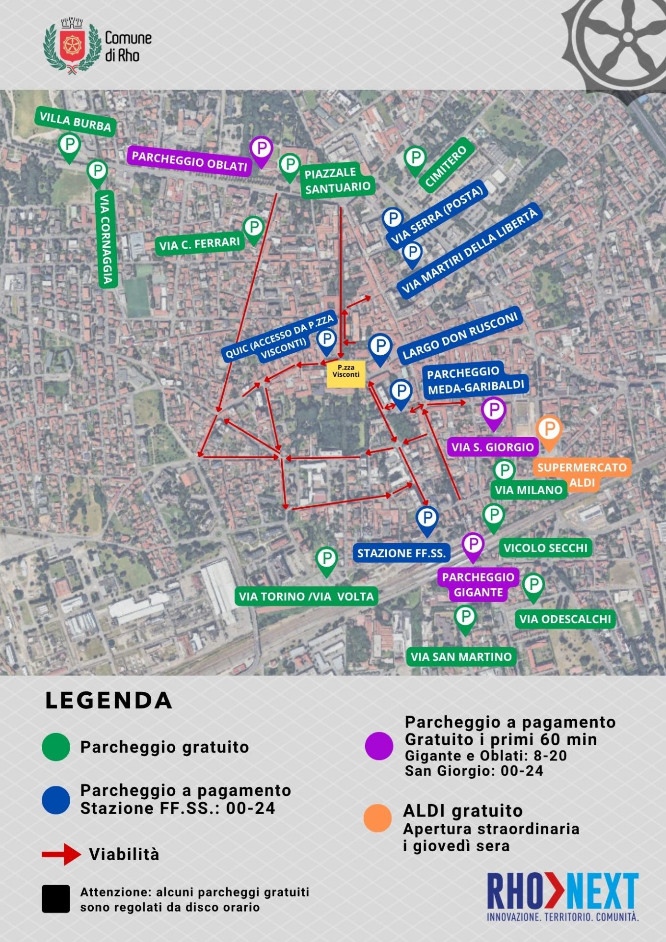 Cartina dei parcheggi a Rho